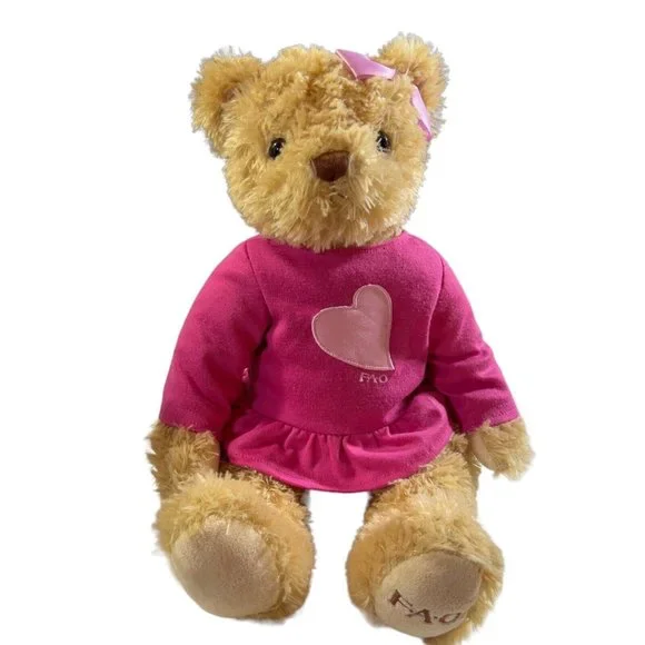 FAO Schwarz Toys R Us 2012 Girl Teddy Bear 11” Plush Pink Dress Stuffed Toy